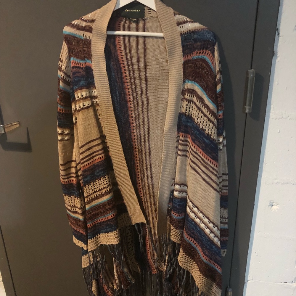 Long, fringe, striped sweater